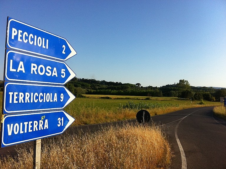 Road signs in the Tuscan countryside