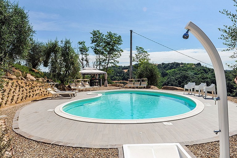 Pool with gazebo and shower in Tuscan olive grove
