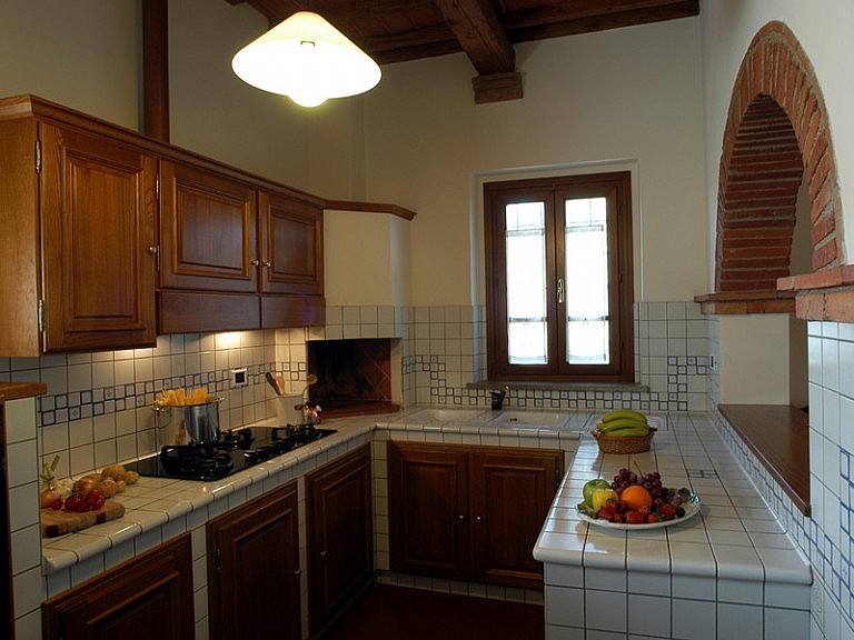 Kitchen with barbecue in country apartment