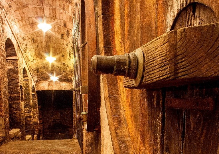 Ancient barrel room in Tuscan historical winery